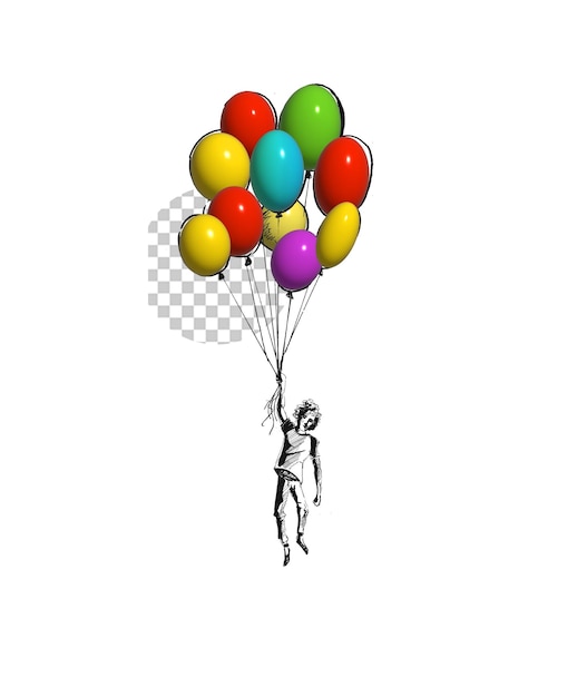 Бесплатный PSD Мальчик держит воздушный шар в форме сердца на день рождения прозрачный psd