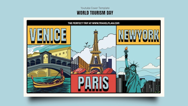 PSD gratuito modello di copertina di youtube per la celebrazione della giornata mondiale del turismo