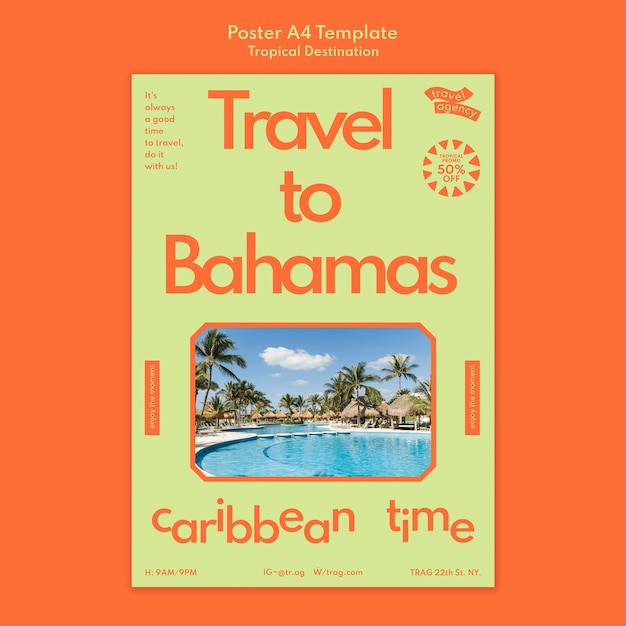 Kostenlose PSD bahamas reisen vertikale plakatvorlage