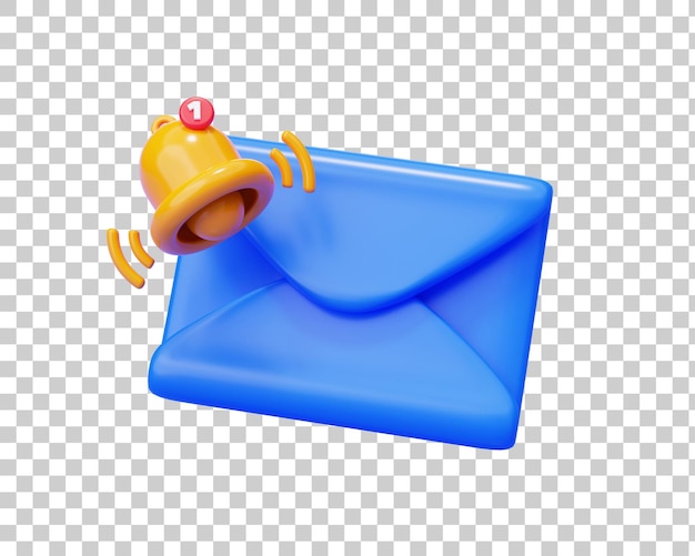 Kostenlose PSD blaue e-mail mit glockenbenachrichtigungssymbol, 3d-hintergrundillustration
