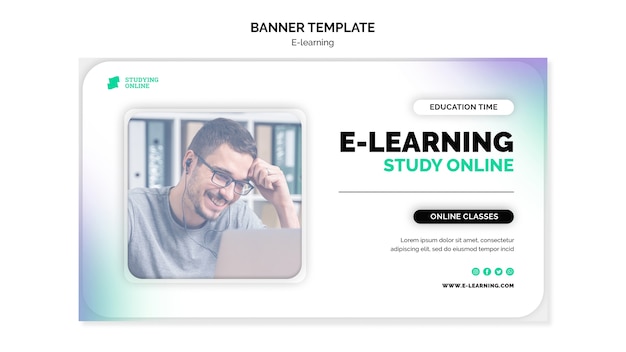 Kostenlose PSD horizontale bannervorlage für e-learning mit verlaufsdesign