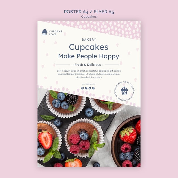 Kostenlose PSD köstliche cupcakes-plakatschablone