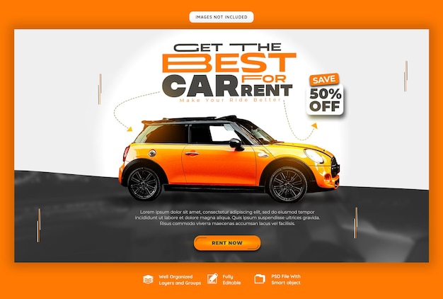 Kostenlose PSD web-banner-vorlage für autovermietung und automobil
