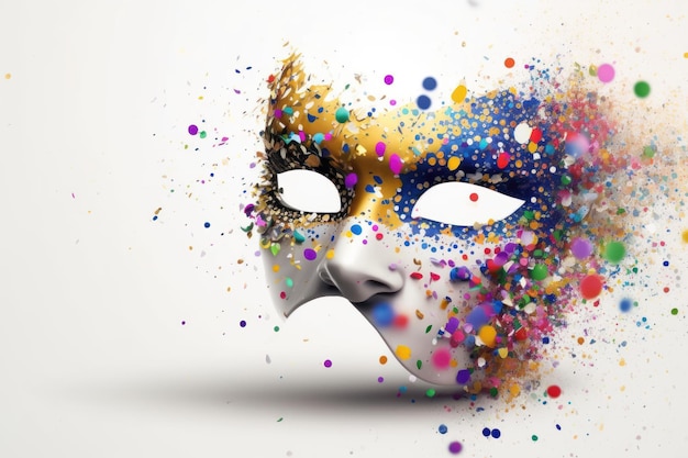 Photo gratuite masque de carnaval avec des confettis isolé sur fond blanc mascarade un modèle de masque pour le carnaval