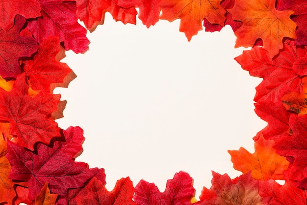 Photo gratuite mise à plat du cadre de feuilles d'automne