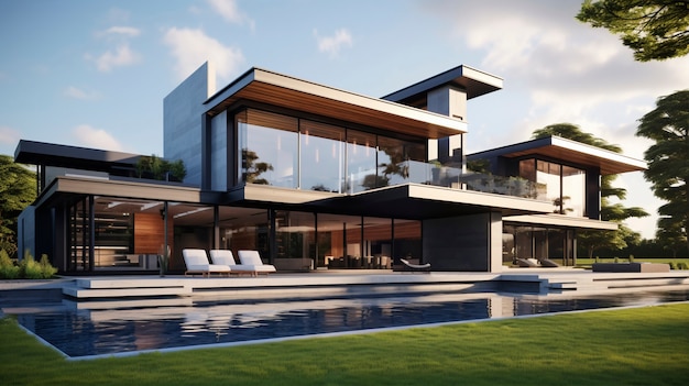 Photo gratuite modèle de maison 3d avec architecture moderne