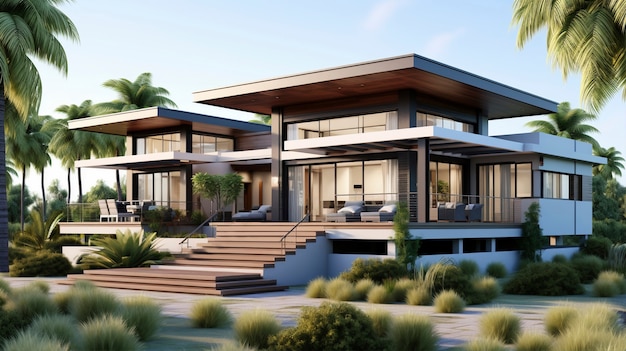 Photo gratuite modèle de maison 3d avec architecture moderne