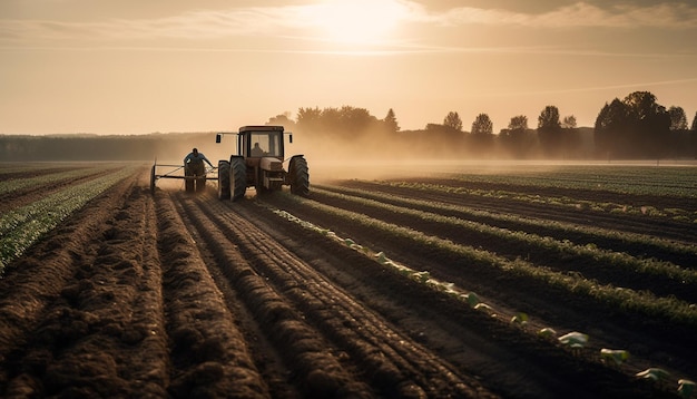 Photo gratuite un ouvrier agricole conduisant un tracteur se prépare pour la récolte générée par l'ia