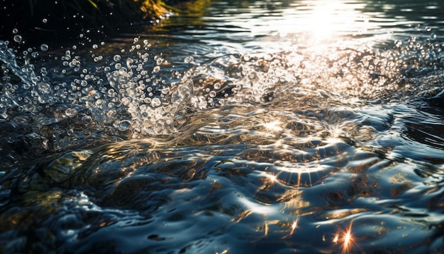 Photo gratuite la beauté des vagues liquides reflétant la lumière jaune du coucher du soleil générée par l'ia