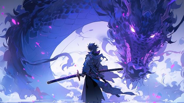 Photo gratuite bête dragon mythique dans le style anime