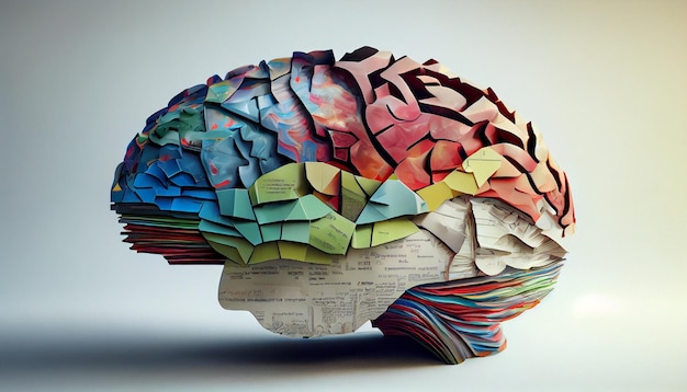 Photo gratuite cerveau humain avec ia générative de couleurs de papier