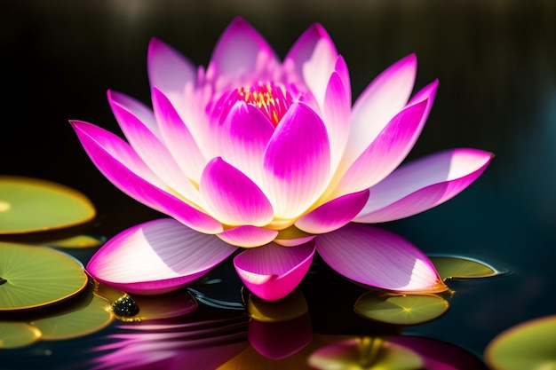 Photo gratuite une fleur de lotus rose avec une feuille verte au milieu