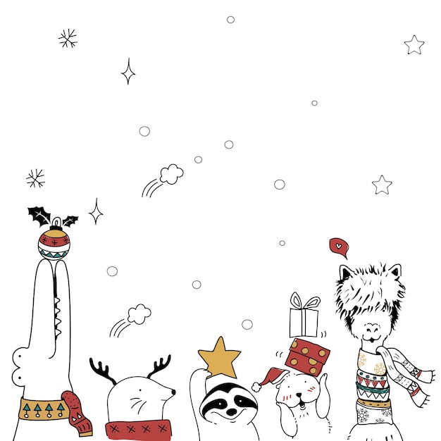 Photo gratuite fond de carte de vacances festives animaux de dessin animé de noël