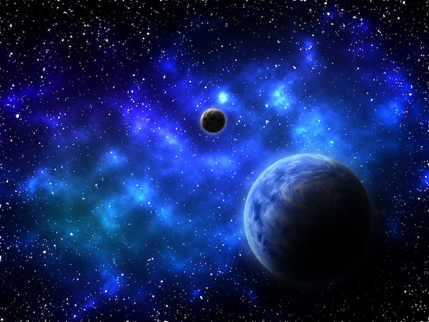 Photo gratuite rendu 3d d'un fond de l'espace avec des planètes abstraites et nébuleuse