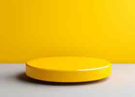 Photo gratuite rendering 3d d'un podium rond en plastique jaune brillant pour l'affichage de produits sur le fond du studio