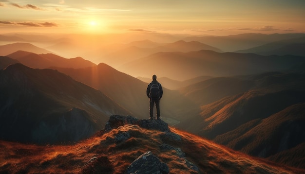 Photo gratuite silhouette d'une personne en randonnée au sommet d'une montagne générée par l'ia