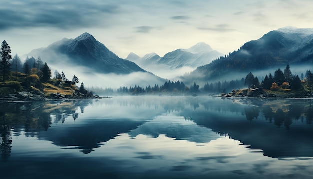 Photo gratuite le sommet d'une montagne tranquille se reflète dans une eau sereine générée par l'intelligence artificielle