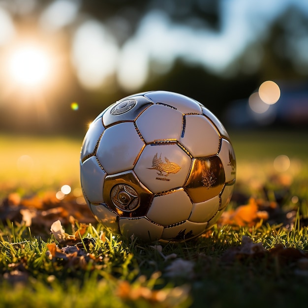 Vue du ballon de football sur le terrain en herbe