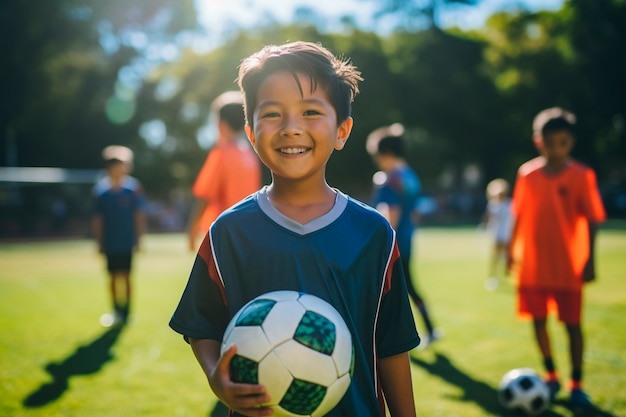 Photo gratuite vue d'un joueur de football enfant avec ballon