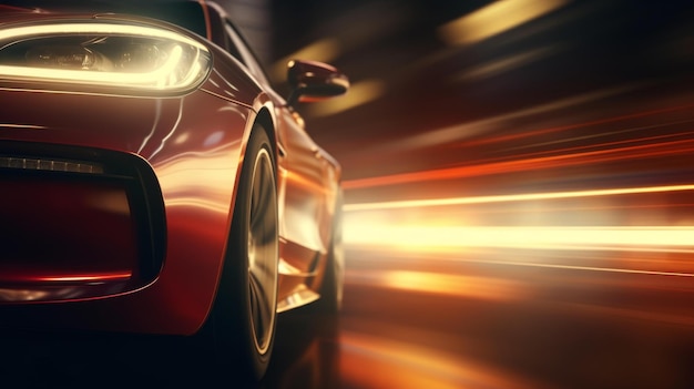 Photo gratuite voiture rouge dynamique avec des rayons lumineux en mouvement blur pour les concepts de vitesse