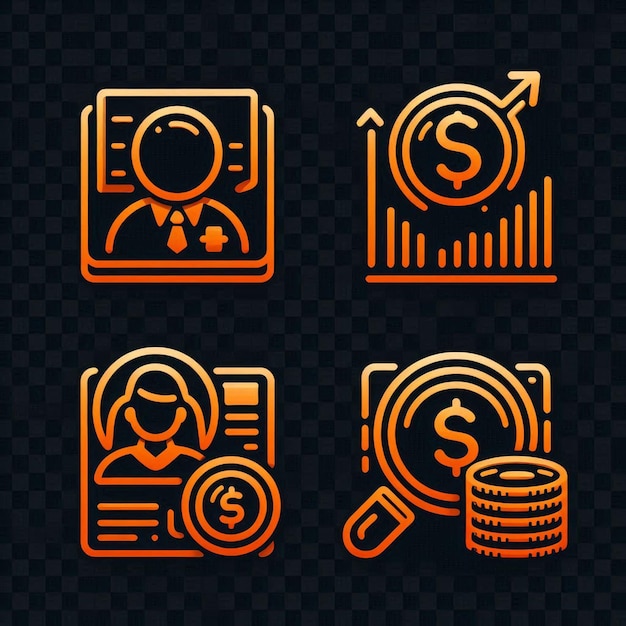 Photo color collection of icons on the theme finance dark background growing graph with dollar symbol