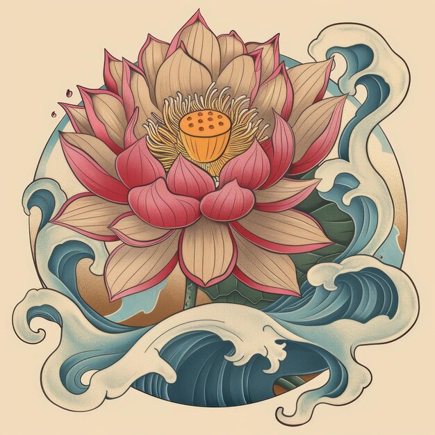 Photo belle fleur de lotus dessinée à la main illustration vectorielle