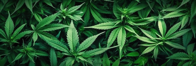 Photo gros plan de nombreuses feuilles de marijuana qui se chevauchent créant un fond vert vif et luxuriant ai générative
