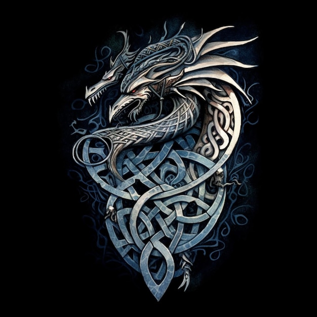 Photo un gros plan d'un dragon avec un nœud celtique sur son dos