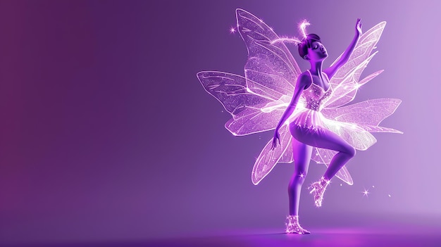 Photo une fée violette brillante avec des ailes étincelantes se tient sur un fond de gradient violet