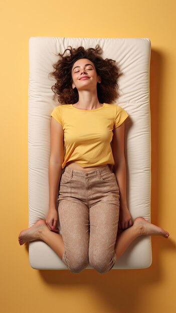 Photo une femme qui dort en souriant sur le matelas
