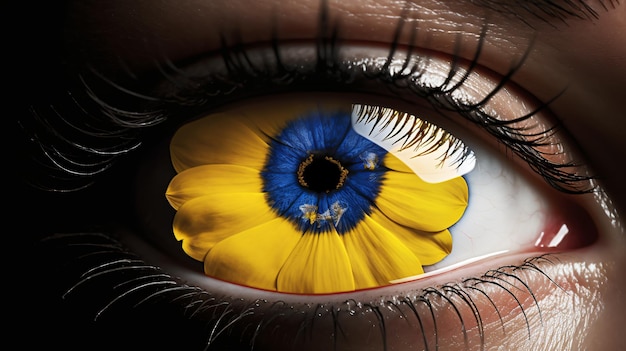 Photo une fleur bleue est dans l'œil d'une femme