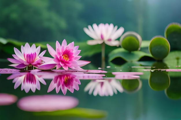 Photo une fleur rose avec le reflet de la fleur de lotus dans l'eau