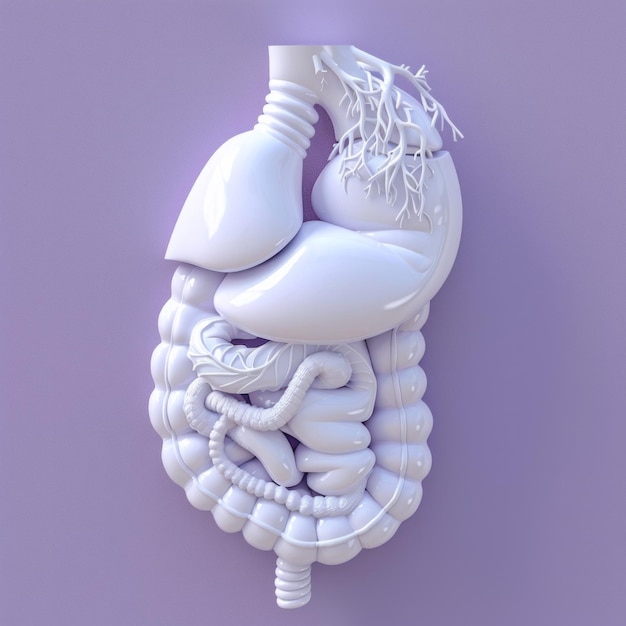 Photo icône 3d de l'estomac humain blanc thème de l'éducation chirurgicale un modèle 3d du ventre humain en blanc