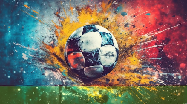 Photo illustration de football de football avec des coups de peinture et des éclaboussures maquette grunge grand événement de football