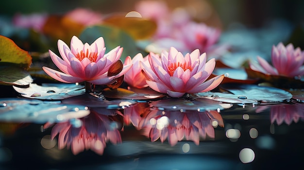 Photo le lys d'eau de lotus fleurissant sur la surface de l'eau