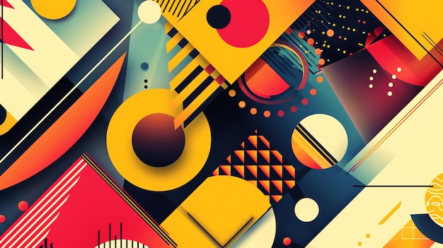 Photo motif géométrique abstrait en rouge, jaune, bleu et noir