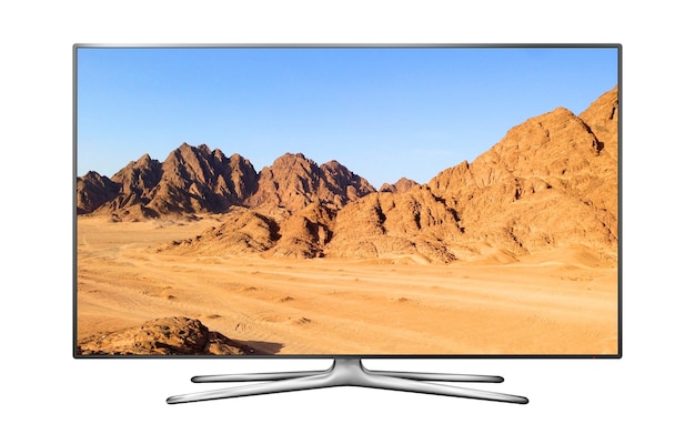 Photo smart tv moderne avec paysage de montagne à l'écran