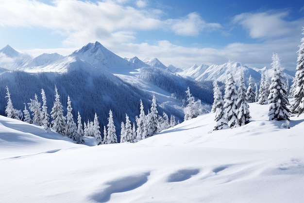 Photo des sommets de montagnes couverts de neige avec une serene prairie alpine au premier plan