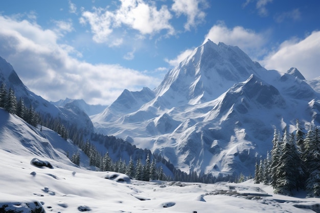 Photo paysages alpins avec de la neige fraîche