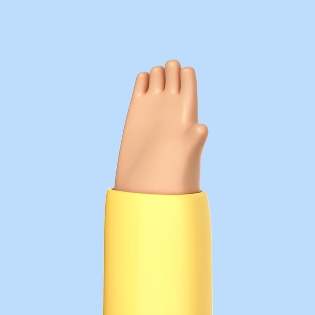 3D мультфильм открытая ладонь изолирована на синем фоне Открытая протянутая рука показывает пять пальцев, вытянутых в приветствии Векторная 3d иллюстрация