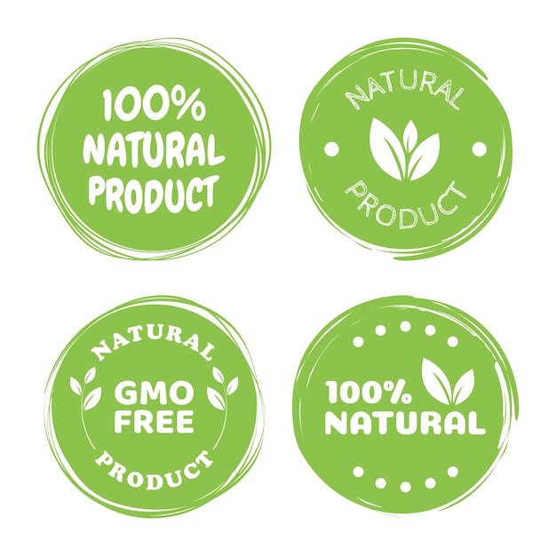 Вектор 100 натуральный продукт зеленая наклейка каллиграфия кистью для надписей натуральный продукт как рекламный баннер открытки вектор экологического характера