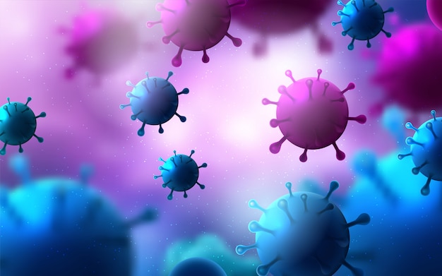 Вектор covid-19, вспышка коронавируса, вирус, плавающий в клеточной среде. иллюстрация