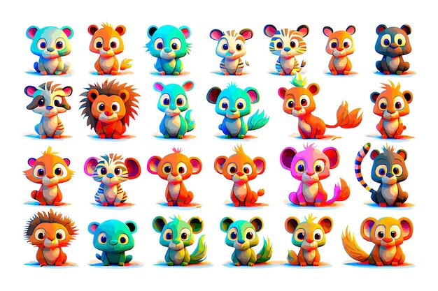 Вектор Красочный набор детских мультфильмов с животными персонажей клипарт набор иллюстрация дикого животного