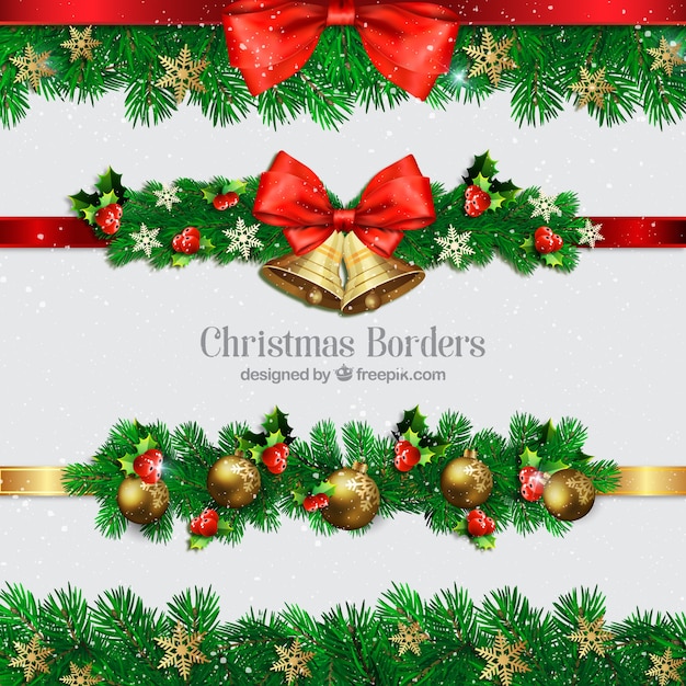 Коллекция рождественских границ с шарами и колокольчиками