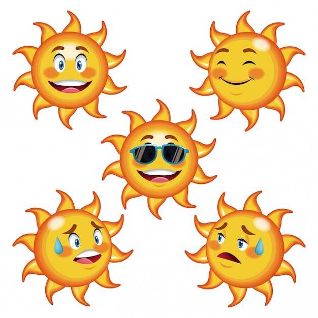 Вектор Коллекция смешное солнце отличается лицо мультфильм