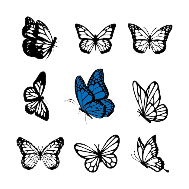 коллекция рисованной векторный пакет красивых бабочек