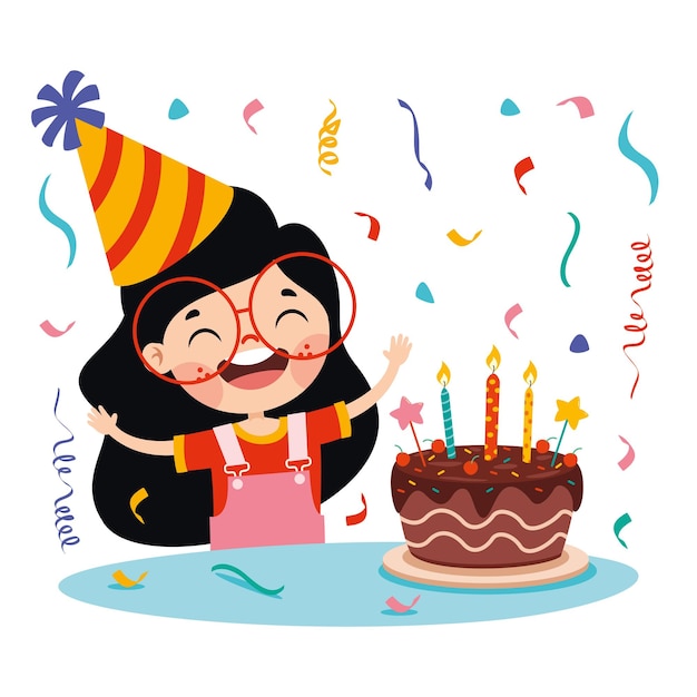 Vector cartoon kid celebrating birthday party