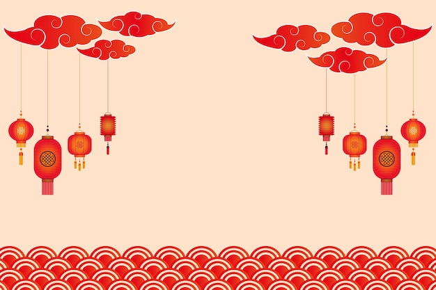 Вектор Китайское новогоднее пространство для копирования с фонарем и красивым узором по векторному дизайну