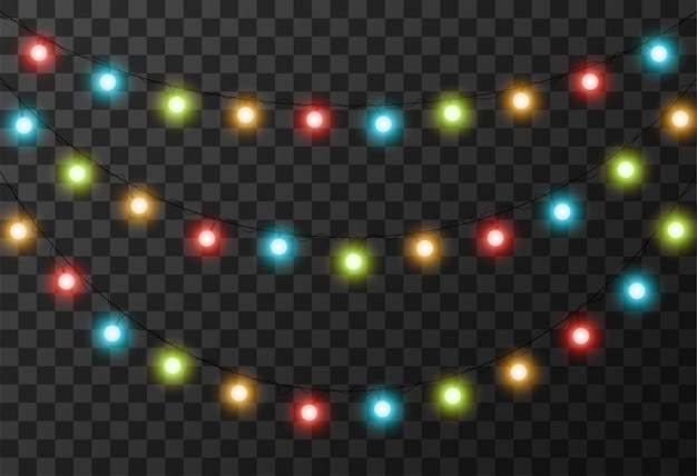 Vector christmas lights transparent background