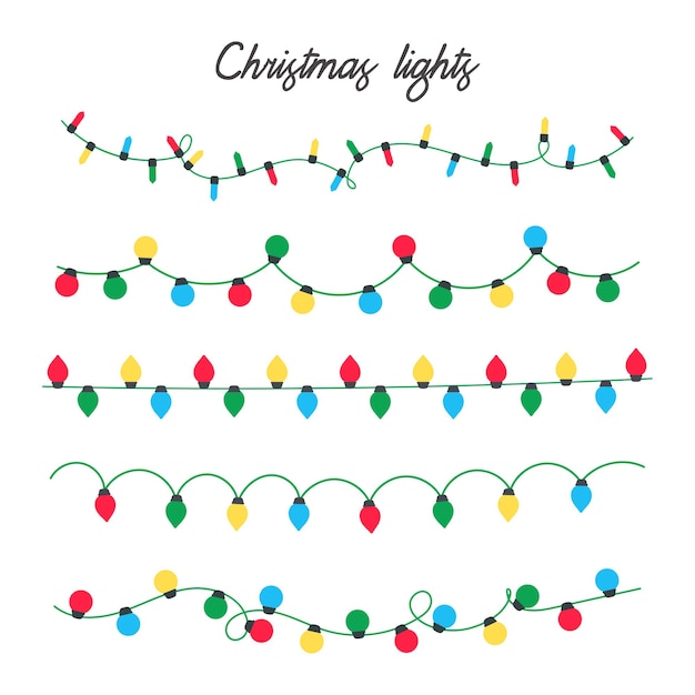 Рождественские огни вектор. Разноцветные лампочки для рождественских украшений.